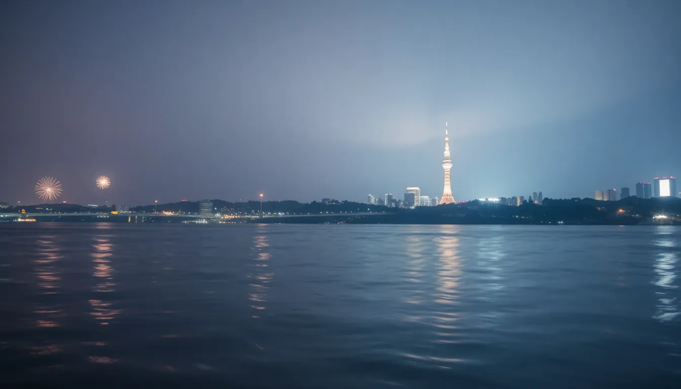 한강 불꽃축제를 즐기는 사람들